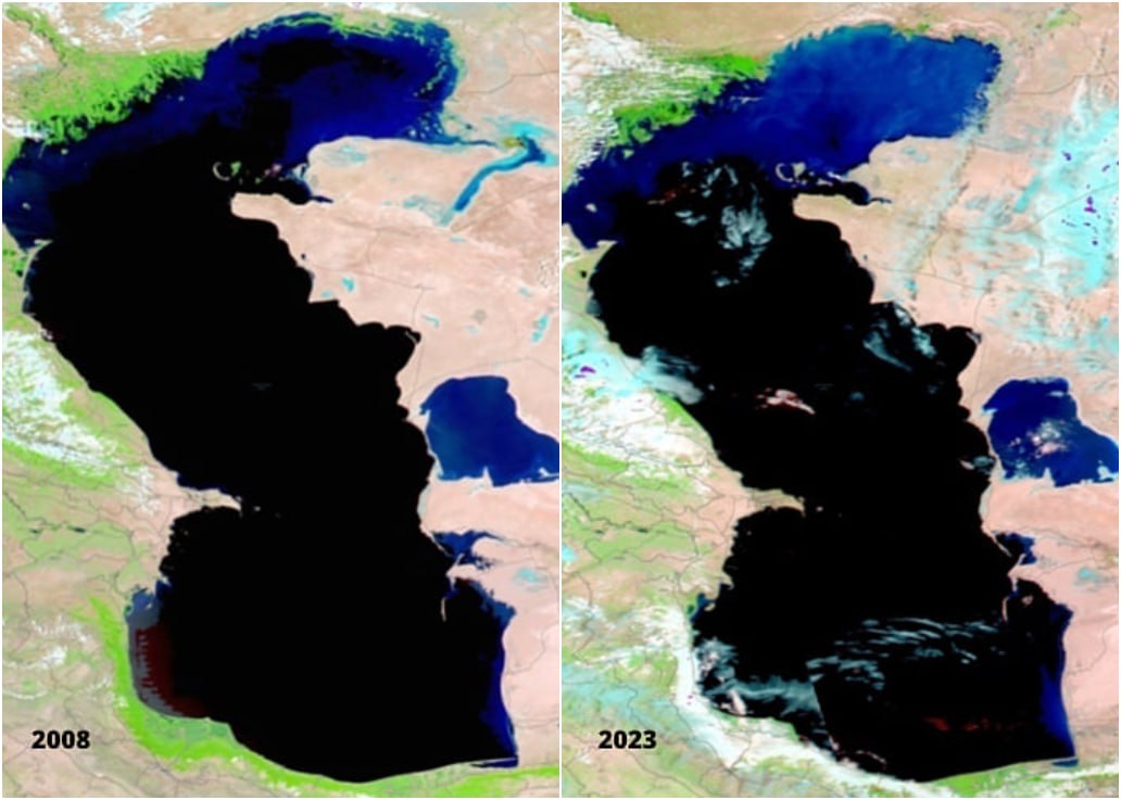 Каспий ҳам қуримоқда. Қозоғистонлик мутахассислар денгизнинг сунъий йўлдошдан олинган суратларини эълон қилди