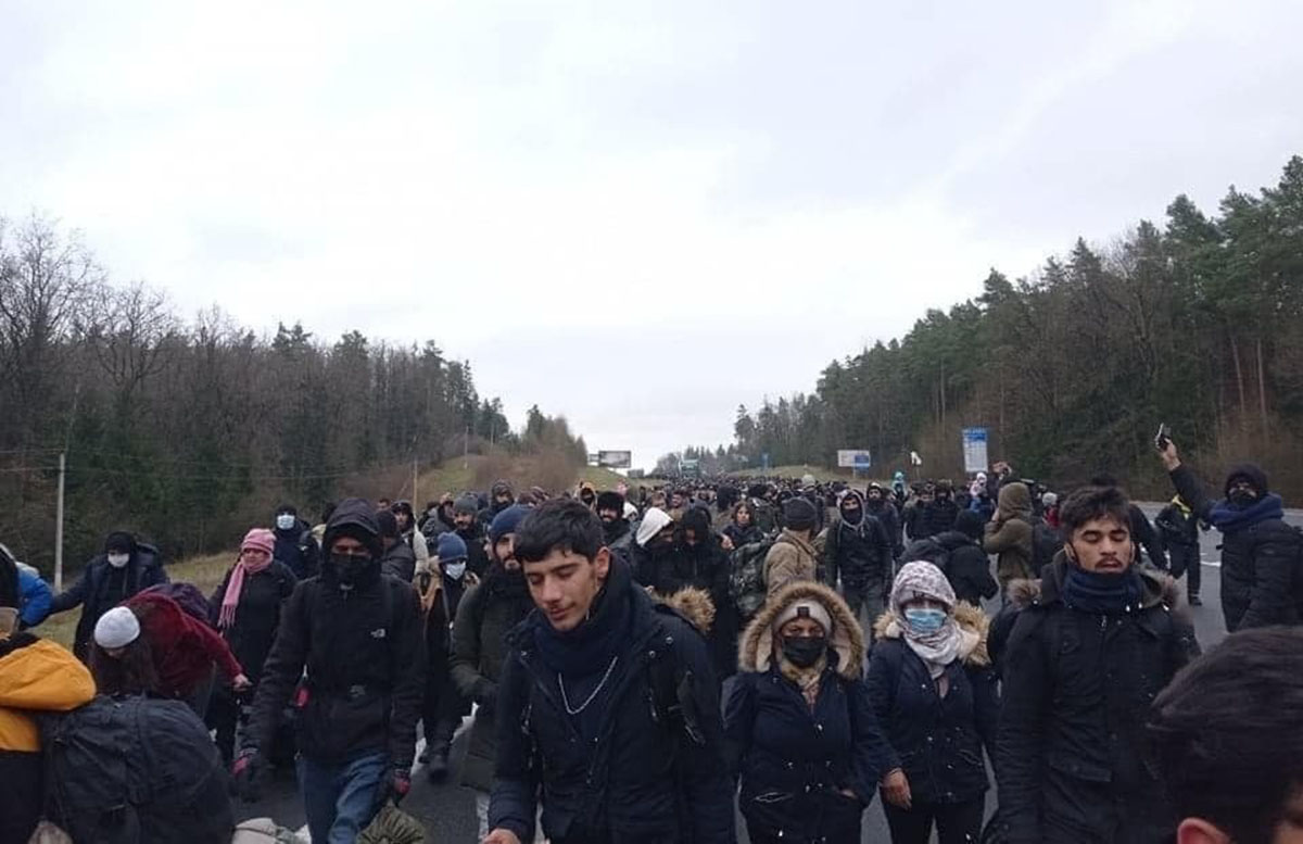 Огромная колонна нелегалов прошла в сторону границы Беларуси с Польшей — видео