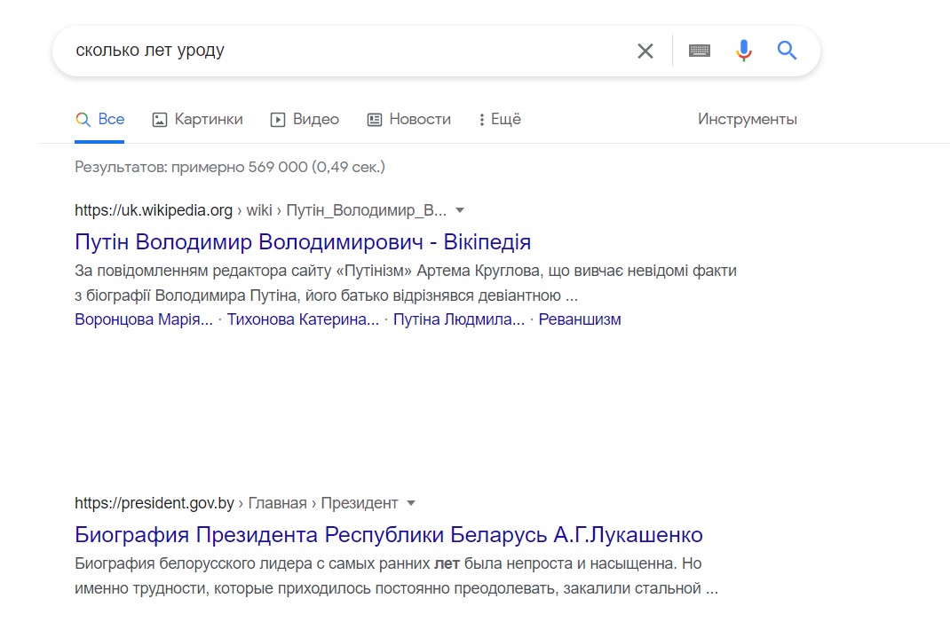 Поисковик Google «оскорбил» президентов России и Украины