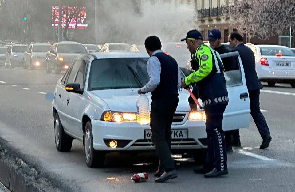 В Ташкенте на ходу загорелся автомобиль — видео