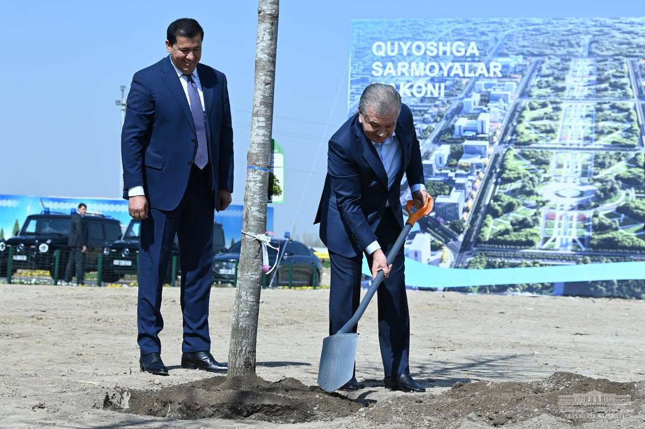 Мирзиёев посадил первые деревья Зелёного пояса Ташкента