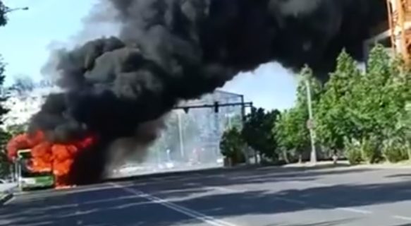 В Ташкенте автобус сгорел средь бела дня — видео