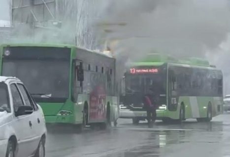 В Ташкенте вспыхнул пассажирский автобус — видео