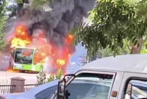 В Ташкенте полностью сгорел пассажирский автобус — видео