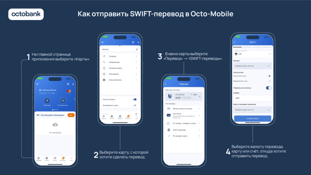 Отправляйте переводы за рубеж родным и оплачивайте услуги через приложение Octobank