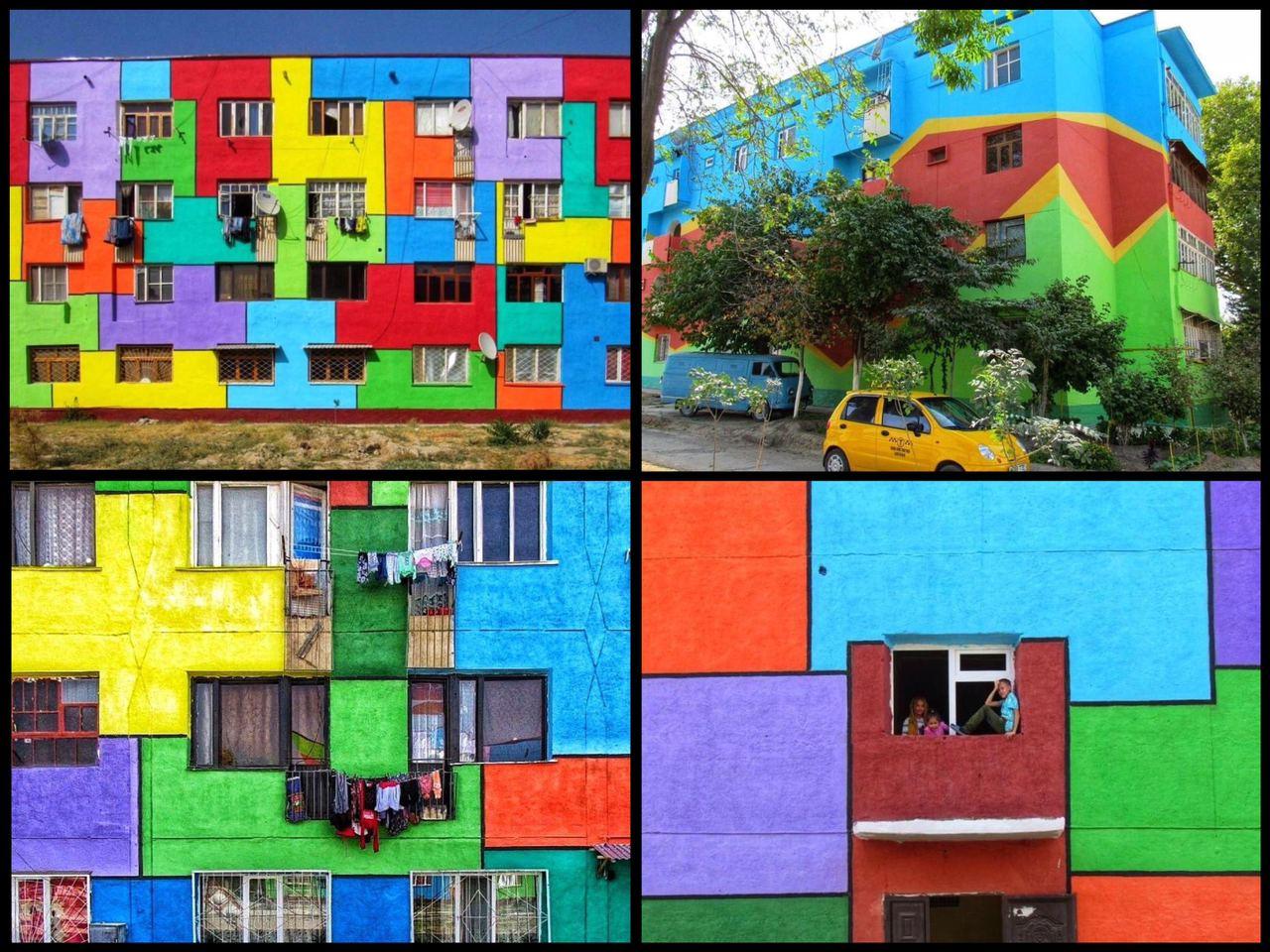 В Узбекистане некоторые жилые дома преобразили пестрыми красками