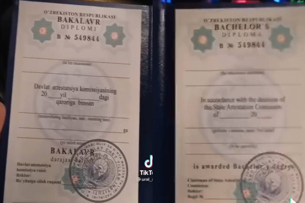 Тиктокер похвастался купленным, вероятно, фейковым узбекским «дипломом» о высшем образовании — видео