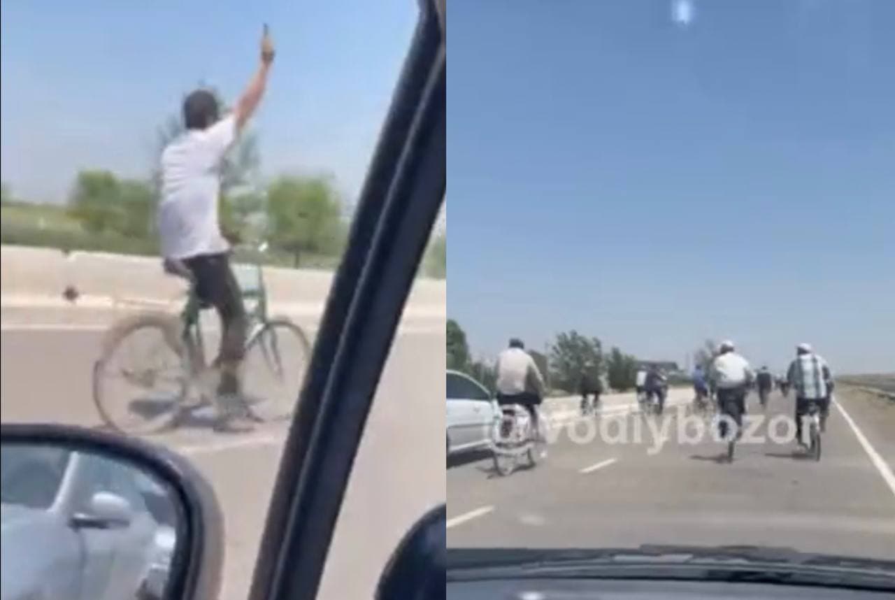 В Узбекистане велосипедисты перекрыли международную дорогу в знак протеста — видео